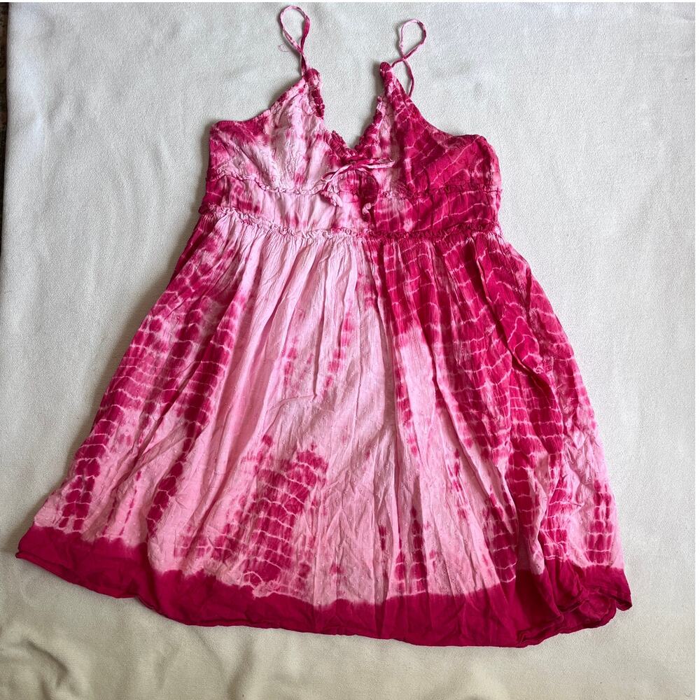 My Choice Tie Dye Tank Dress Pink Cotton Hippie Beach Small